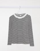 & Other Stories Stripe Jersey Top With Frill Collar In Navy And White-multi