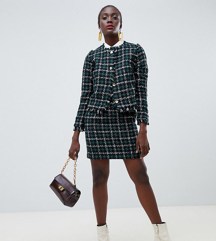 Warehouse Pelmet Skirt In Tweed Two-piece - Green