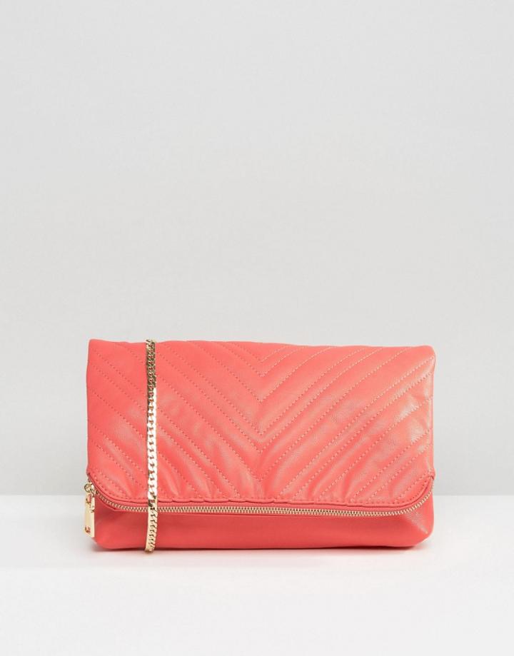 Claudia Canova Quilted Fold Over Clutch Bag - Orange