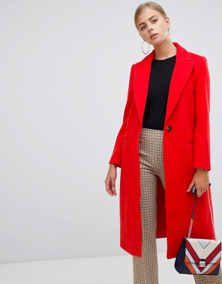 Boohoo Tailored Twill Coat In Red - Red