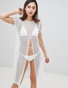 Influence Maxi Split Front Mesh Beach Cover Up - White