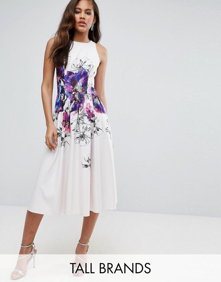 Little Mistress Tall Floral Printed Midi Prom Skater Dress - Multi