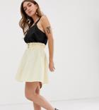 Asos Design Petite Seersucker Mini Skirt With Shirred Waistband-cream