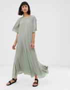 Weekday Oversized Maxi Dress With Flared Sleeve In Sage Green