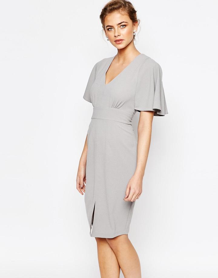 Closet Midi Dress With Angel Sleeve - Gray
