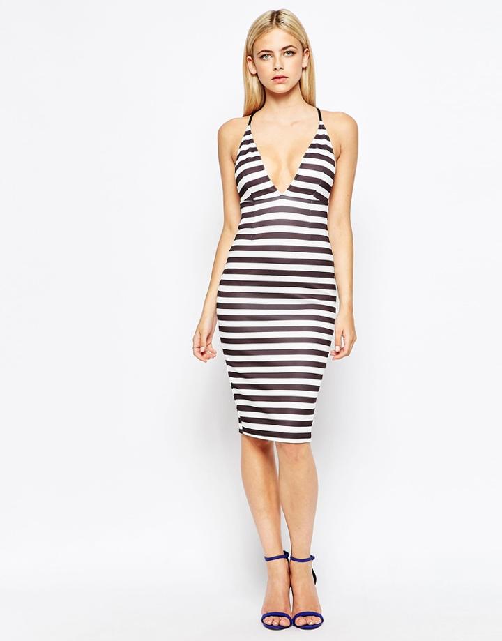 Oh My Love Plunge Front Midi Body-conscious Dress