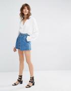 Mango Button Through Denim Mini Skirt - Blue Wash