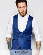 Noose & Monkey Tuxedo Vest With Stretch And Jacquard In Super Skinny Fit - Blue