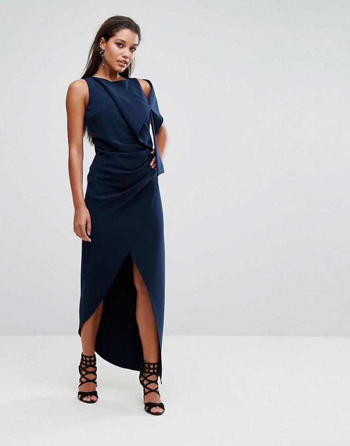 Aq/aq Structured Maxi Dress With Shoulder Detail - Navy