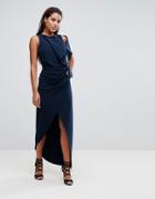 Aq/aq Structured Maxi Dress With Shoulder Detail - Navy
