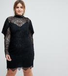 Asos Curve Lace Drape Sleeve Mini Dress - Black