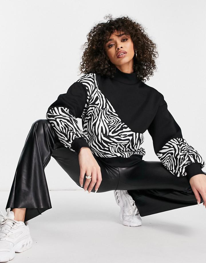 Qed London High Neck Sweater In Animal Print-multi
