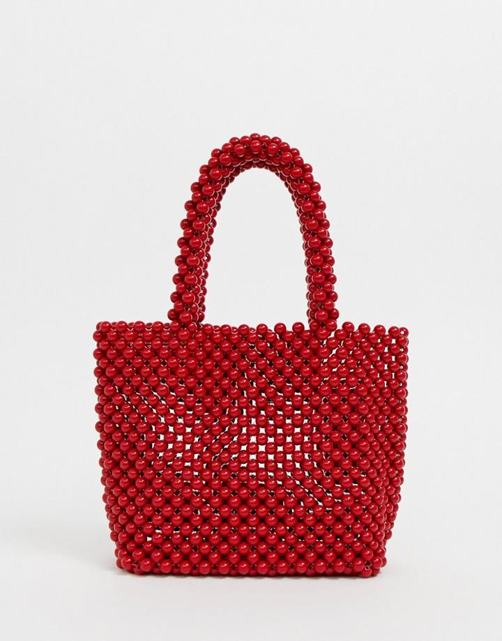 New Look Beaded Mini Tote In Red - Red