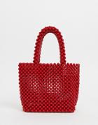 New Look Beaded Mini Tote In Red - Red