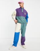 Asos Daysocial Relaxed Sweatpants In Color Block Polar Fleece With Logo Patch - Part Of A Set-purple
