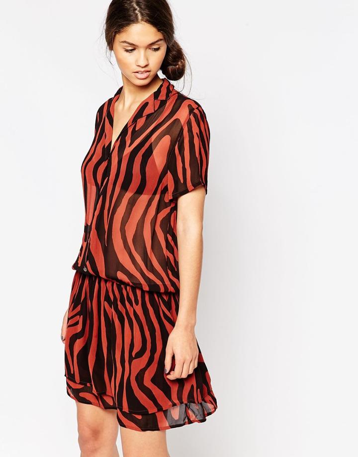 Ganni Gardena Georgette Burnt Zebra Print Dress - Burnt Henna Zebra