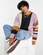Asos Design Knitted Sweater With Mixed Color Block Stripes-multi