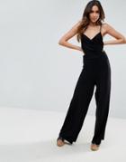 Asos Cami Jumpsuit With Ruched Bodice And Wide Leg - Black