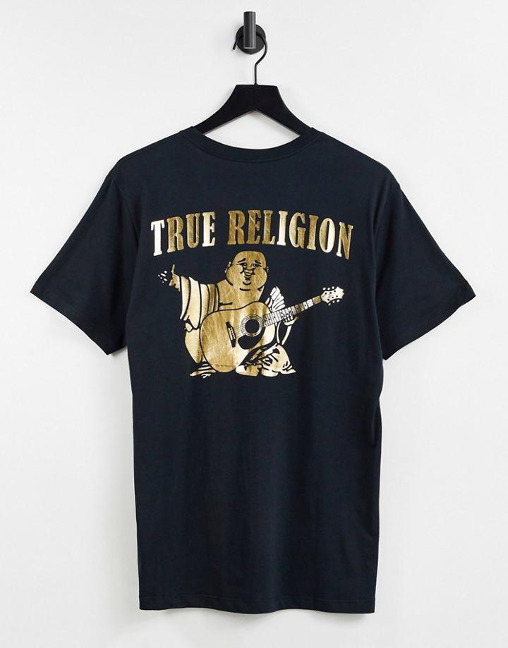 True Religion Gold Big Buddha Logo Crew Neck T-shirt-black