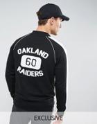 Majestic Fleece Letterman Jacket With Raiders Towelling Back Print Exclusive To Asos - Black