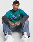Asos Design Oversized Long Sleeve T-shirt In Green Color Block With Varsity Print