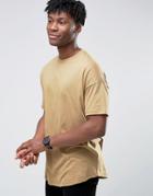Asos Oversized Longline T-shirt With Curved Hem In Beige - Beige