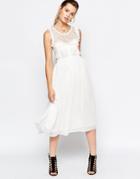 Navy London Midi Dress With Tulle Skirt - White