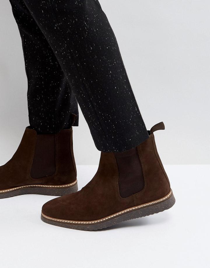 Asos Chelsea Boots In Brown Suede With Black Wedge Sole - Tan