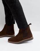 Asos Chelsea Boots In Brown Suede With Black Wedge Sole - Tan