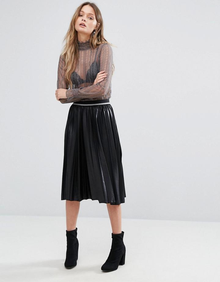 Vero Moda Coated Pleated Midi Skirt - Black