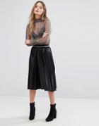 Vero Moda Coated Pleated Midi Skirt - Black