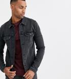Asos Design Tall Skinny Western Denim Jacket In Washed Black
