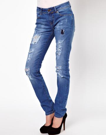 Asos Elgin Supersoft Skinny Jeans In Distressed And Ripped Vintage Wash