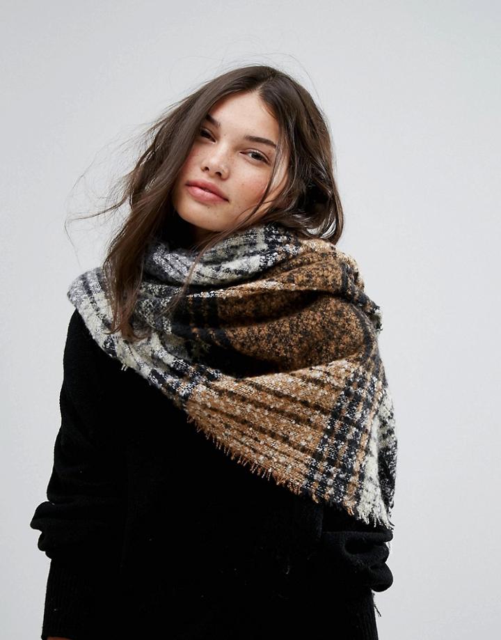 Stitch & Pieces Check Boucle Scarf With Tassels - Multi
