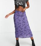 Reclaimed Vintage Inspired Mesh Midi Skirt In Y2k Butterfly Print-purple