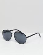 Asos Aviator Sunglasses In Black With Smoke Laid On Lens - Black
