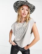 Asos Design Disco Graphic Tank Top In Gray