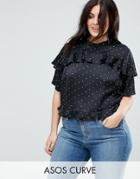 Asos Curve Crop Ruffle Top In Pin Spot - Multi