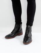 Asos Lace Up Brogue Boots In Black Leather With Natural Sole - Black