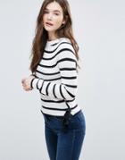 Brave Soul Stripe Eyelet Sweater - White