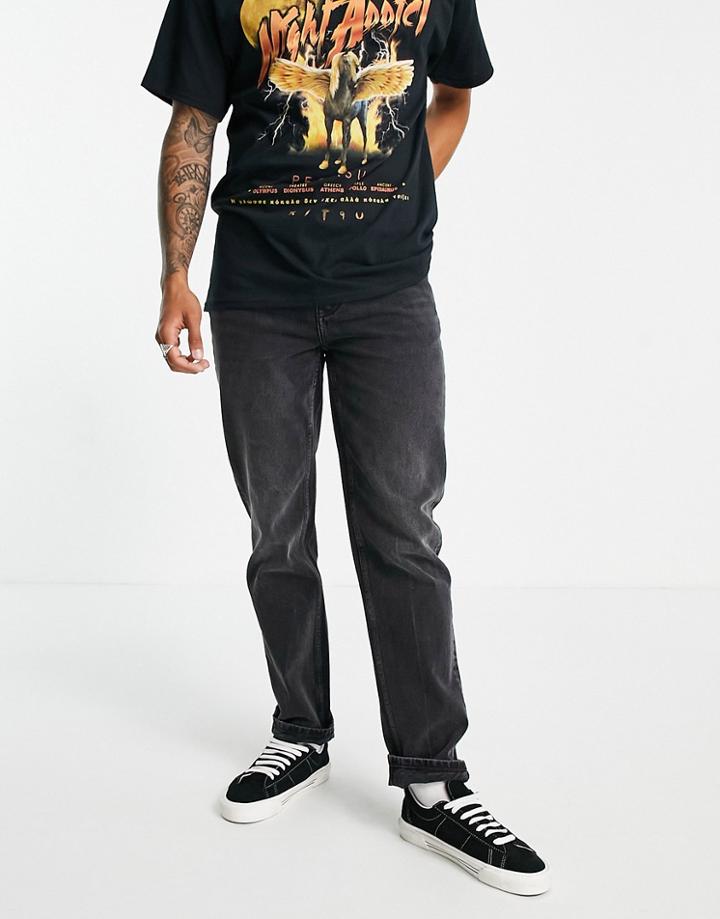 Topman Straight Jeans In Washed Black