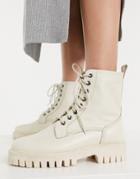 Asra Billie Lace Up Flat Boots With Stich Detail In Beige Leather Drench-neutral