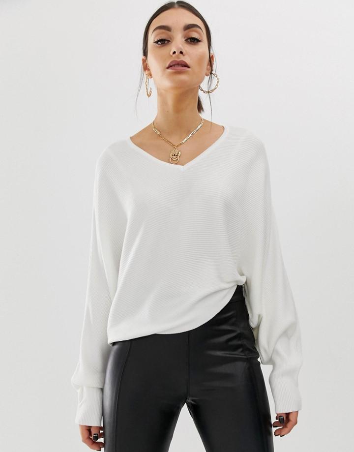 Na-kd Batwing Short Sweater In White - White