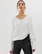 Na-kd Batwing Short Sweater In White - White