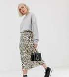 New Look Satin Midi Skirt In Leopard Print - Brown