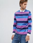 Asos Long Sleeve Rugby Polo With Block Stripe In Heavyweight Jersey - Multi