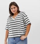 Asos Design Curve Linen T-shirt With V-neck In Stripe - Multi