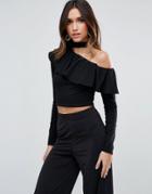 Asos Off Shoulder Top With Choker And Ruffle - Black