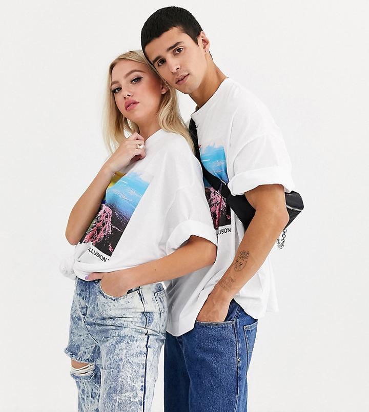 Collusion Unisex Oversized T-shirt In Print In White