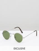 Reclaimed Vintage Round Retro Sunglasses With Silver Frame - Silver